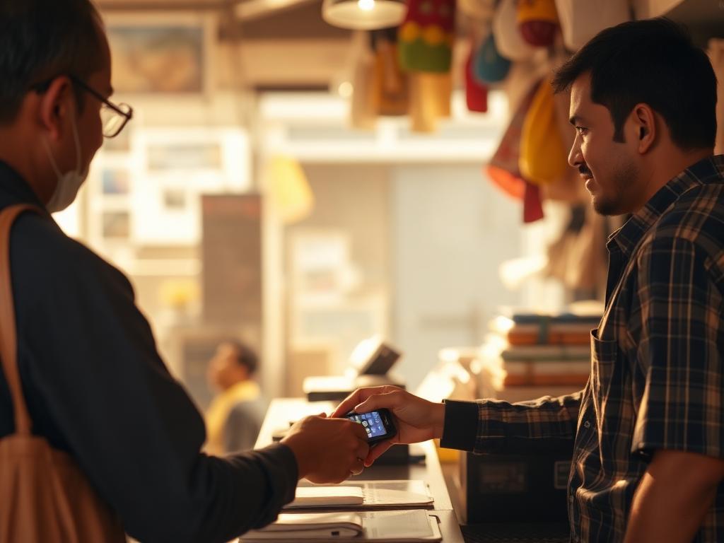 Paying at a local shop